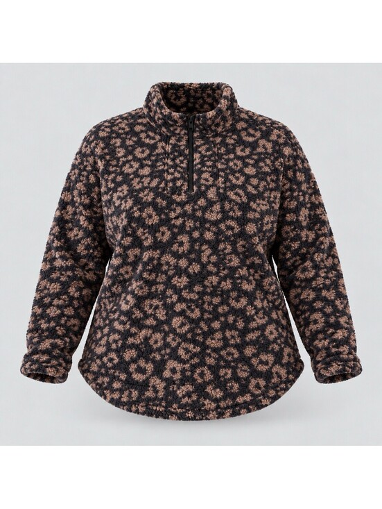 Sweaters - Koolaburra by UGG Womens 1X Leopard Sherpa Fleece Quarter Zip Pullover Plus Size